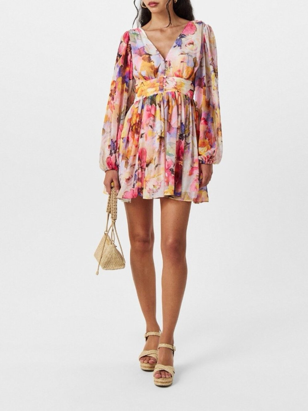 Nobody’s Child pastel Floral Mini Dress Women's 12 long sleeve lined Romantic
